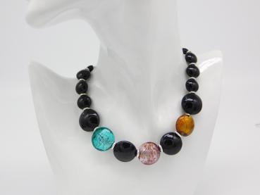 Halskette aus Muranoglas - schwarz/bunt